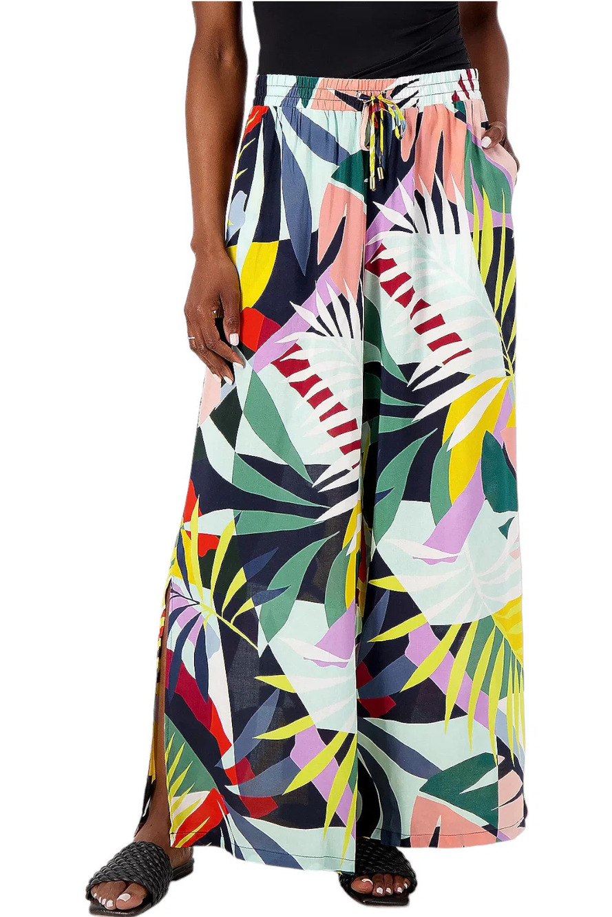 Jantzen Wide Leg Printed Pull-On Woven Cover-Up Pants Tropical Utopia - Regular